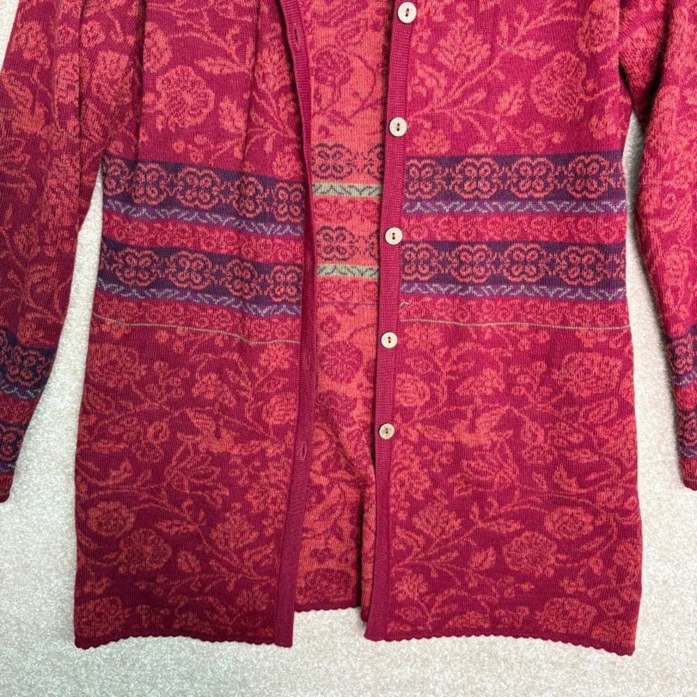 NOVICA Alpaca Cardigan‎ Women's Small Red Floral Longline Knit Sweater Peru Boho - Picture 3 of 7